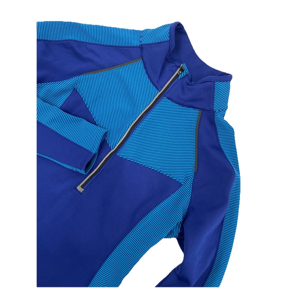 Women's SZ S Small Athleta Blue Sweater Half Zip Pullover Striped Activewear Top